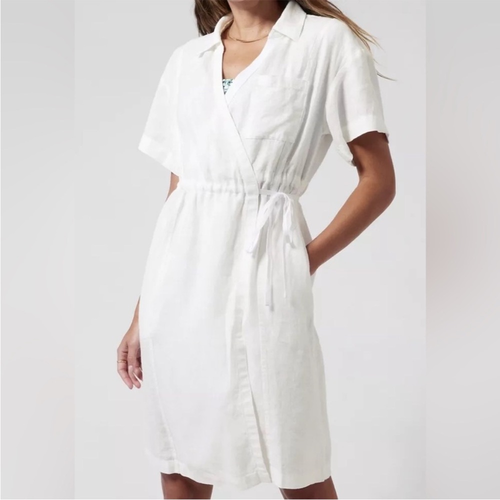 Athleta La Playa Wrap Dress NWT White Size 4 Linen Cream